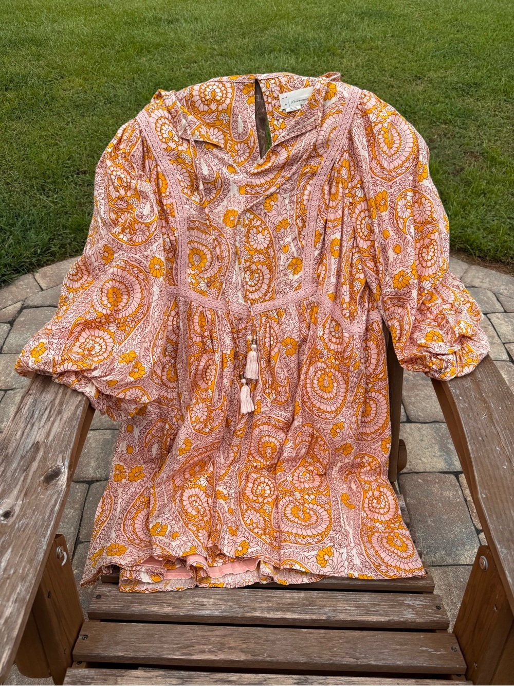 Anthropologie Rose-Pink & Mustard Paisley Tie-Front Mini Dress
